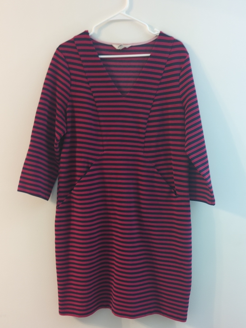 Boden Ottoman Knit Fuschia and Navy Striped Dress (US 16/18R)
